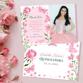 Cartão De Agradecimento Borboletas Flóridas Cor-de-Rosa Blush Foto Quincea