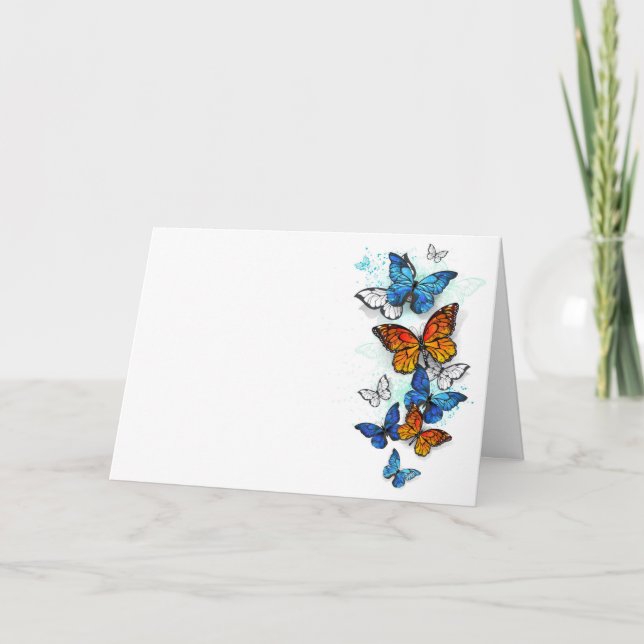 Cartão De Agradecimento Borboletas voadoras Morpho e Monarca (Frente)