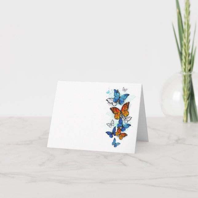 Cartão De Agradecimento Borboletas voadoras Morpho e Monarca (Frente)