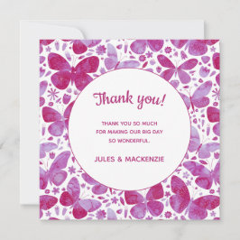 Cartão De Agradecimento Borboletas Watercolor Magenta Pink Casamento