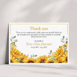 Cartão De Agradecimento Borda de Girassol Amarelo Funeral 