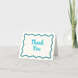 Cartão De Agradecimento Borda Mínima Wavy Whimsical Teal Manuscrito