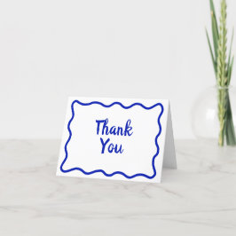 Cartão De Agradecimento Borda Wavy Mínima Whimsical Azul manuscrito
