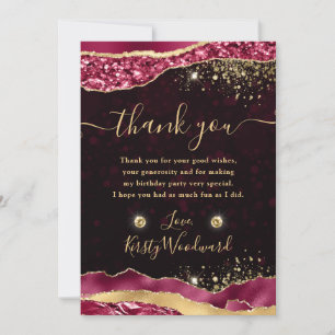 Cartão De Agradecimento Bordo Elegante de Borgonha e Lágrimas Douradas de