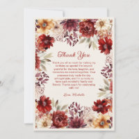 Borgonha Floral Creme Obrigado de Aniversário