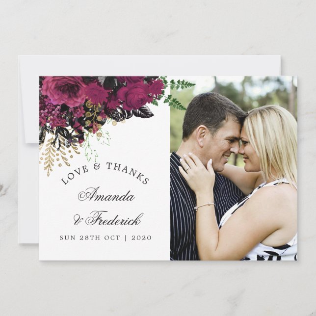 Cartão De Agradecimento Borgonha - Marsala e Casamento Dourado Obrigado (Frente)