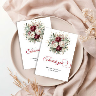 Cartão De Agradecimento Borgonha Moderna Floral Eucalipto Dourado Obrigado