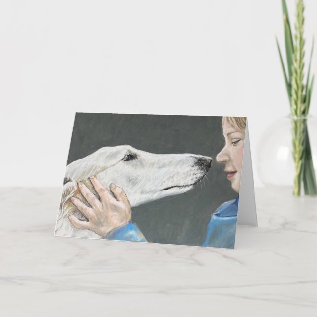 Cartão De Agradecimento Borzoi Russo Wolfhound & Boy Dog Art Card (Frente)