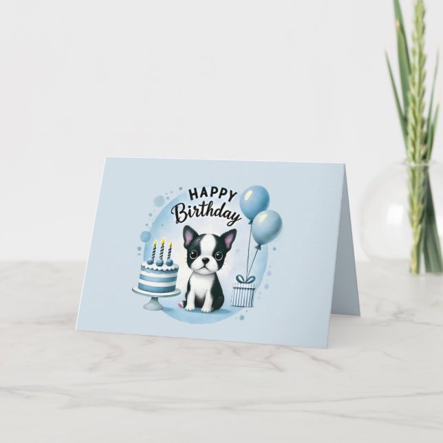 Cartão De Agradecimento Boston Terrier Birthday Card - watercolor print  (Frente)