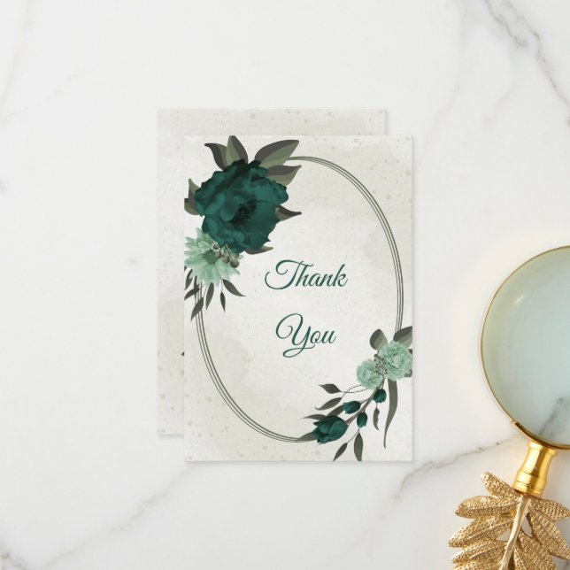 Cartão De Agradecimento botânica das flores verdes esmeraldas (Frente/Verso In Situ)