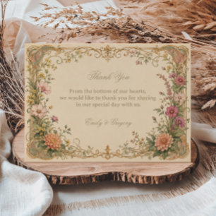 Cartão De Agradecimento Botânica de Flor Silvestre Vintage