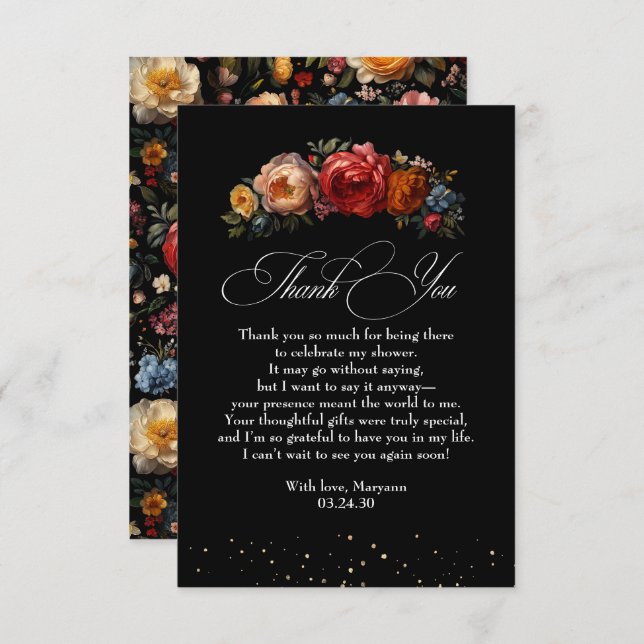 Cartão De Agradecimento Botânica Floral Preta Agradecida Moody Holandesa (Frente/Verso)