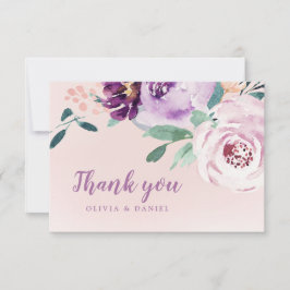 Cartão De Agradecimento Botânica florida roxa em aquarela florida