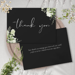 Cartão De Agradecimento Botânica Preto e Branco Folhagem Verde Script Eleg