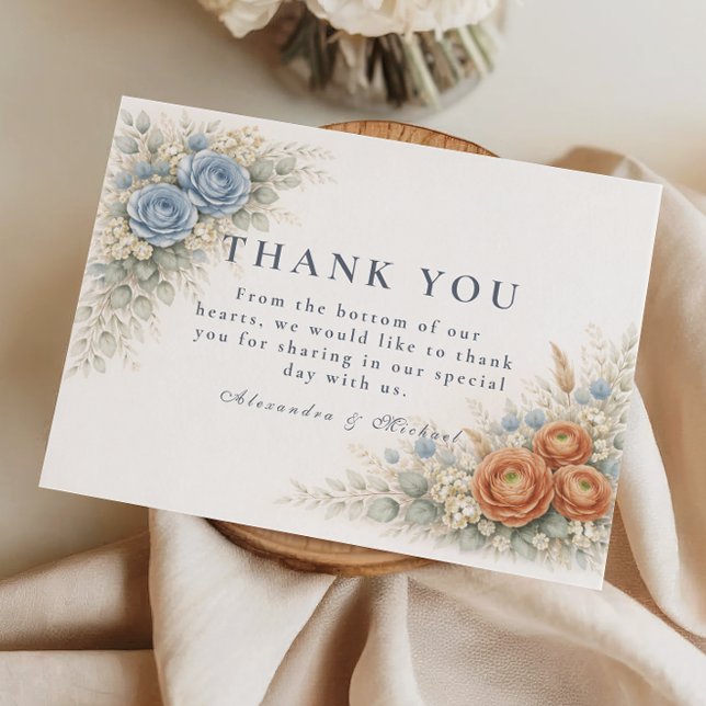 Cartão De Agradecimento Botanical Blue Rose Wedding (Criador carregado)