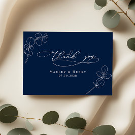 Cartão De Agradecimento Botanical Eucalyptus Leaves Navy Blue Wedding