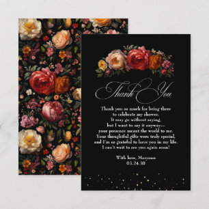 Cartão De Agradecimento Botânico Floral Preto Moody Holandês Obrigado