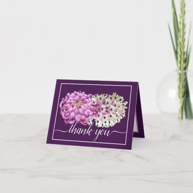 Cartão de Agradecimento Botânico Rosa Mum e Orquíd (Frente)