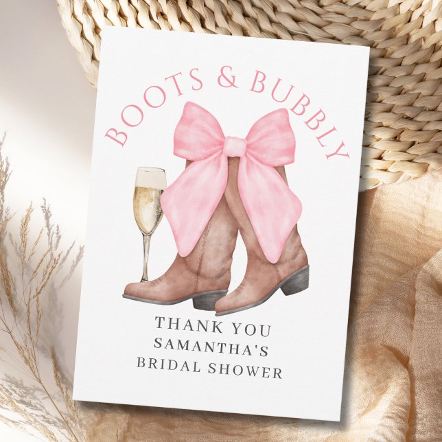 Cartão De Agradecimento Botas de Cima Bridal Shower Bubbly  (Criador carregado)