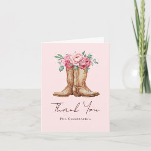 Cartão De Agradecimento Botas de Cowboy Boho e Florais Rosa Blush Obrigada