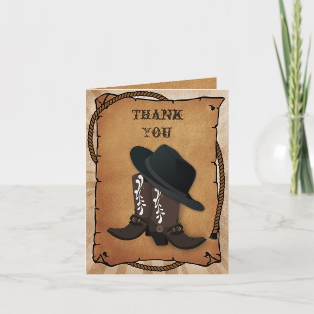 Cartão De Agradecimento Botas de cowboy tema western Obrigado (Frente)