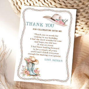 Cartão De Agradecimento Botas e Chapéu de Cowgirl Floral de Aniversário