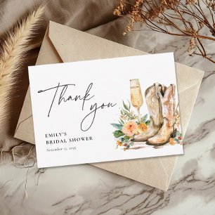 Cartão De Agradecimento Botas e Espumante Chá de Noiva Western