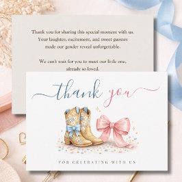 Cartão De Agradecimento Botas ou Laços Western Chic Revelação de Gênero