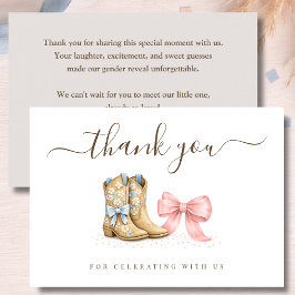Cartão De Agradecimento Botas ou Laços Western Chic Revelação de Gênero