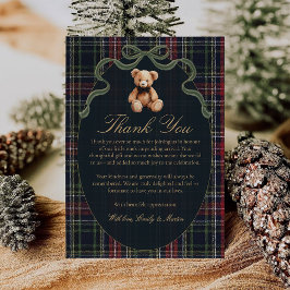 Cartão De Agradecimento Bow Plaid Teddy Bear Baby Shower Thank You Card
