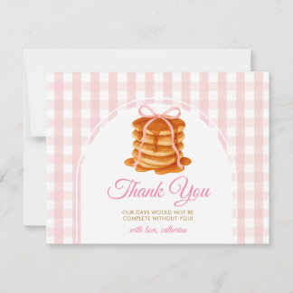 Cartão De Agradecimento Bows and Brunch Pancake Pink 1st Birthday Gingham