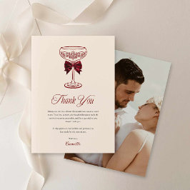 Cartão De Agradecimento Bows and Bubbly Photo Bridal Shower Thank you Card