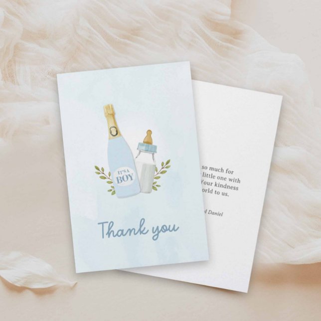 Cartão De Agradecimento Boy Poppin Bottles Baby Shower Thank you Card (Blue Poppin' Bottles Boy Baby Shower Thank you card)