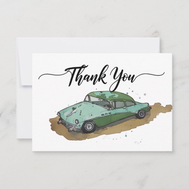 Cartão De Agradecimento Boys birthday party with two toned sedan (Frente)