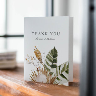 Cartão De Agradecimento Branca de Casamento Floral Botânico Belo Boho