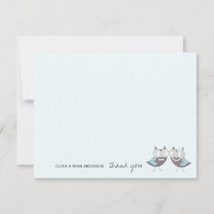 Cartão De Agradecimento Branca de Casamento Whimsical Brown Owls Ramificaç