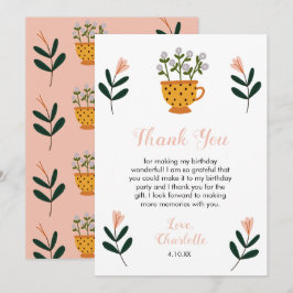 Cartão De Agradecimento Branca Floral do Partido do Chá Moderno