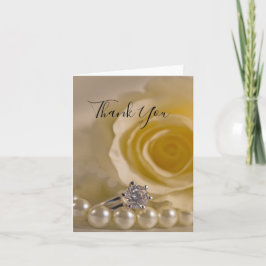 Cartão De Agradecimento Branca Rose, Ring e Pearls Casamento Obrigado