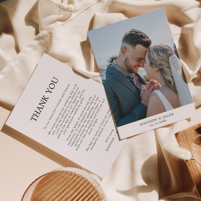 Cartão De Agradecimento Branca Simples Com Casamento Fotográfico (Criador carregado)