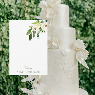 Cartão De Agradecimento Branco Floral Esmeralda Verde Obrigado em Branco