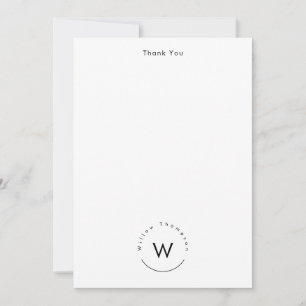 Cartão De Agradecimento Branco moderno minimalista monograma