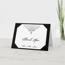 Cartão de Agradecimento Branco Preto e Prata em Da