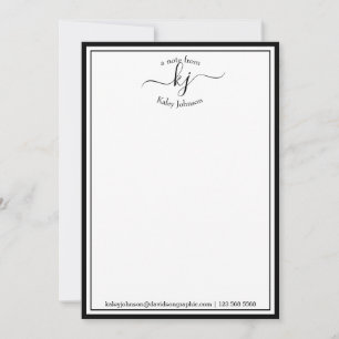 Cartão De Agradecimento Branco Preto Monograma Da Mesa Da Placa Nota