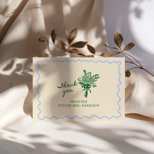 Cartão De Agradecimento Branco Verde Azul manuscrito à mão