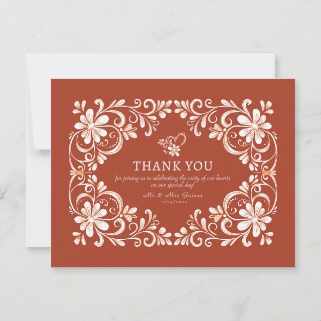 Cartão De Agradecimento Brick Red Shabby Chic Thank You Card (Frente)