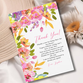 Cartão De Agradecimento Bridal Shower watercolor flowers yellow and pink