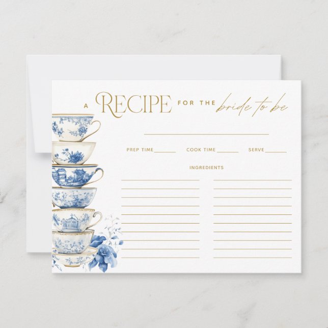 Cartão De Agradecimento Bridal Tea Party Chinoiserie Blue Recipe Card (Frente)