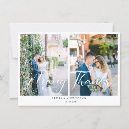 Cartão De Agradecimento Bride & Groom Chic 2 Photos Collage Hand Lettered