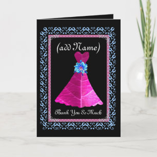 Cartão De Agradecimento BRIDESMAID Thank You - MAGENTA Gown and Lace Trim