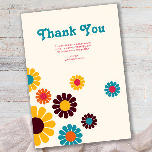 Cartão De Agradecimento Bright Colorful Retro Daisy Wedding